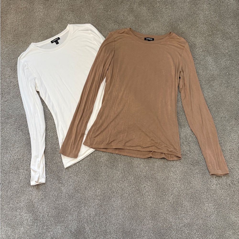 Express Women's Long Sleeve Tops in White and Tan